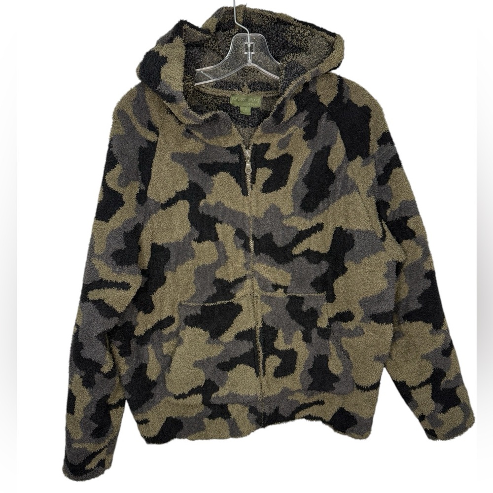 Barefoot Dreams Women’s CozyChic Camo Zip Hoodie Green Gray Black Medium